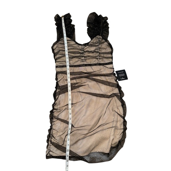 Lulus Dress Sz L Dazzling Black Beige Metallic Bodycon Mini Whimsigoth Fairy - Picture 8 of 12